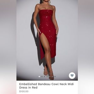 Oh Polly - VERBIER
Embellished Bandeau Cowl Neck Midi Dress in Red